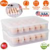 2Pcs Plastic Egg Holder Stackable Egg Storage Box Egg Rack For Refrigerator 24 Cavity Per Container
