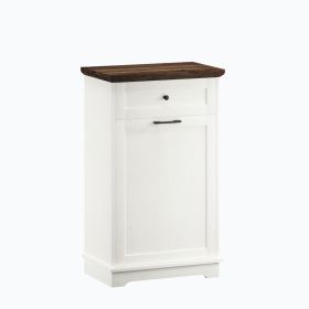 10 Gallon Tilt-Out Trash Cabinet With Drawer, Freestanding Kitchen Garbage Bin Holder & Laundry Hamper For Kitchen, Living Room, Laundry & Balcony