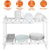 2-Tier Under Sink Organizer Retractable Kitchenware Rack Holders Space Saving Storage Shelf 22Lbs Max Load